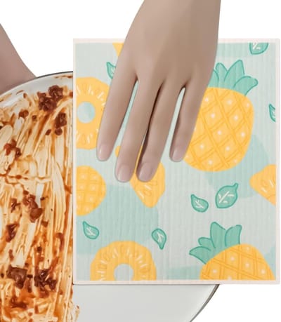 Houten pulp vaatdoeken - Afwasbare doeken Keukendoeken - Keuken schoonmaken - Zeer absorberend Sneldrogend - 18.2 x 18.2 cm - Ananas