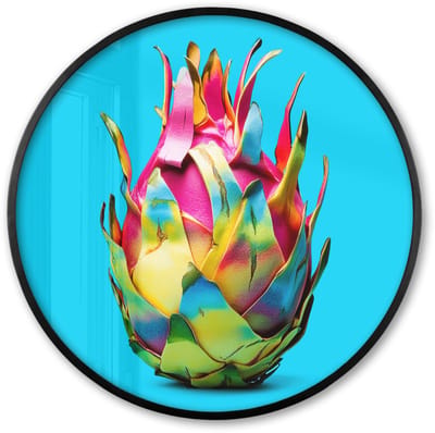 Poster in lijst Rond - Fotolijst 60x60 cm - Posters - Drakenfruit - Blauw - Levendig - Ronde posterlijst zwart - Decoratie - Wanddecoratie woonkamer - Muurdecoratie slaapkamer