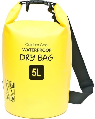 Famanu – Dry Bag Waterdichte tas - 5 l - 10 l - 20 l - 30 l - 40 l - waterdichte zak - pakzak voor kajakken - bootvissen - raften - kamperen - snowboarden - zwemmen - watersport - geel - 5L - waterdichte zak draagzak