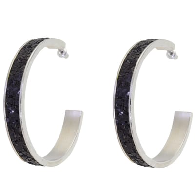 Behave - Oorringen glitter zwart - Zilverkleur - 5 cm