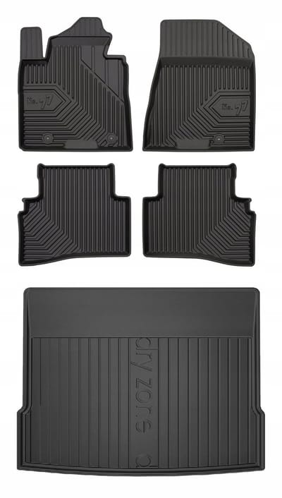 FROGUM - Voordeelset No.77 & DRY ZONE - Geschikt voor HYUNDAI Tucson III (2015-2020) - Zonder gordelspanner - Rubberen matten + Kofferbakmat (onderste vloer) - Zwart