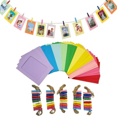 Hanging Photo Frames Set van 50 Stuks met Clips en Touw voor Creatieve Wanddecoratie en Feestversieringen (Multicolor, 5x7)
