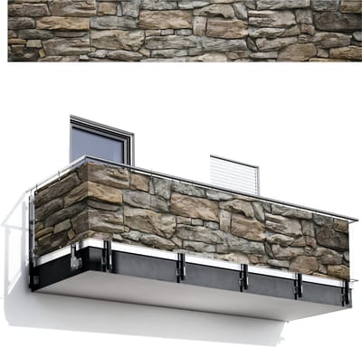 Balkonscherm 500x85 cm - Balkonposter Stenen - Steenoptiek - Grijs - Balkon scherm decoratie - Balkonschermen - Balkondoek zonnescherm