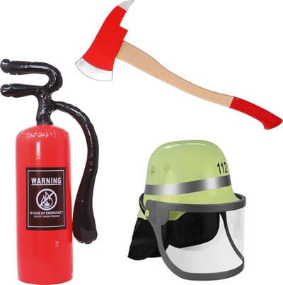 Brandweerman verkleed set - volwassenen - helm - brandblusser - bijl - Carnaval