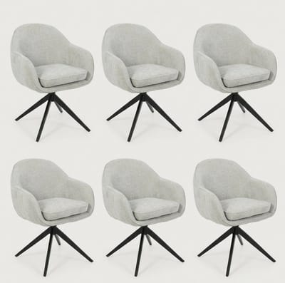 Eetkamerstoel Clarissa- set van 6 stuks- Beige Stof- Draaibaar- zetelsenbedden Tafel en Stoel
