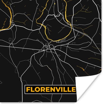 Poster Goud - Kaart - Stadskaart - Plattegrond - Florenville - 100x100 cm XXL