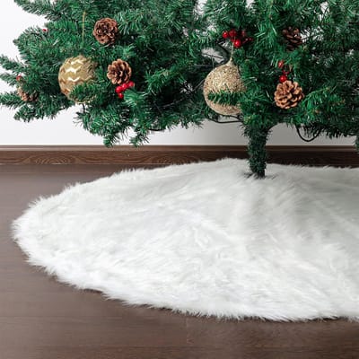 Witte pluchen sneeuwvlok kerstboom decoratiemat, feestelijke boomhoes, kerstboomrok (90 cm)