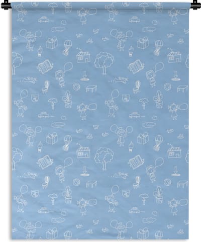 Wandkleed - Wanddoek - Patronen - Geboorte - Blauw - 150x200 cm - Wandtapijt