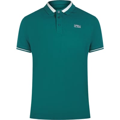 Cavalli Class Bold Stripe Collar Groen Poloshirt