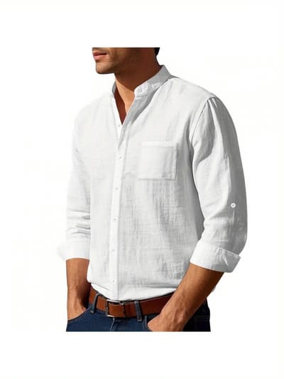 Livano Linnen Blouse Heren - t shirt - Polo - Overhemd - Shirt - Zomer - Ibiza Stijl - Wit - Maat S