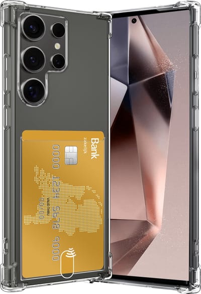 Hoes - Geschikt voor Samsung Galaxy S24 Ultra - Met Pashouder en Kaarthouder - Telefoon Hoesje Shockproof - Siliconen Case - Back Cover - Shock Proof - Pasjes Houder - Transparant