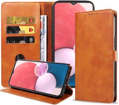 Geschikt voor Samsung Galaxy A13 4G Telefoonhoesje Kunstleer met Magnetisch lipje en Pasjeshouder Book Case met Klepje - Bruin - Smartphonica geschikt voor Samsung Galaxy A13 4G