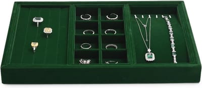 Sieraden Opbergbak - Lade Organizer - Sieraden Sorteren - Stapelbaar Ontwerp - 35 x 24 x 3.5 cm - Donkergroen
