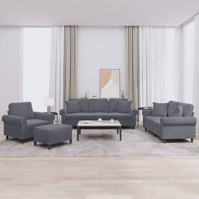 vidaXL - 4-delige - Loungeset - met - kussens - fluweel - donkergrijs