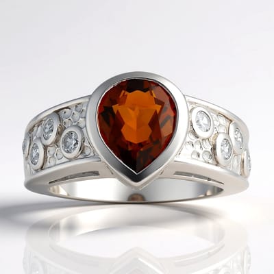 Cavill - Ring 925 Sterling Zilver - 1.03 ct Madeira Citrien en Tanzania Zirconia - Peervormig Edelsteen - Filigraan & Elegant Design