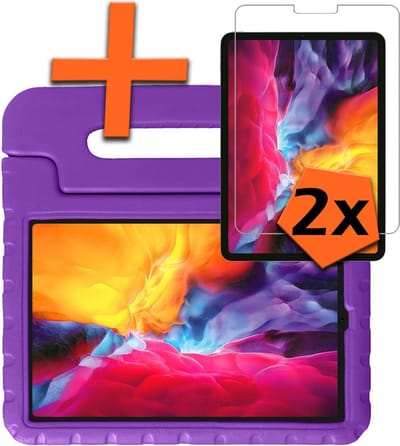 Hoesje - Geschikt voor Apple iPad Pro (2018) - 12.9 inch - Met 2x Screenprotector - Kinderhoes Shockproof Bumper - Kidsproof Case - Tablet Hoes - Kinder Hoes Cover - Paars