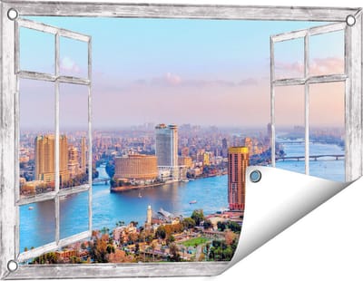 Gards Tuinposter Doorkijk De Nijl Rivier in Cairo, Egypte - 60x40 cm - Tuindoek - Tuindecoratie - Wanddecoratie buiten - Tuinschilderij