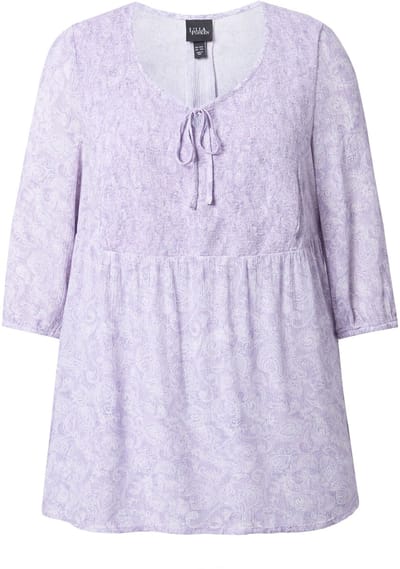 Ulla Popken - Dames - Gerimpelde blouse ronde hals 3/4-mouwen achterplooi - Lavendel - Maat 42+