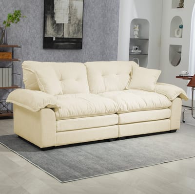 MIVRAY Zitbank 213,4 cm - Diepe 2-Zitsbank Met Dubbel Zitkussen En Afneembare Kussens - Voor Woonkamer Appartement En Kantoor - Chenille Beige