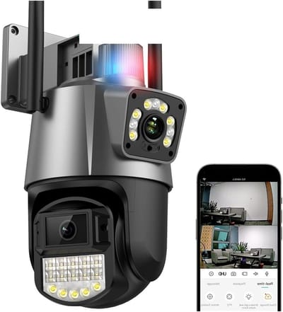 Beveiligingscamera Buiten - PTZ Camera - Huisbewaking - Dubbele Lens Dubbel Scherm - 8MP - Wit
