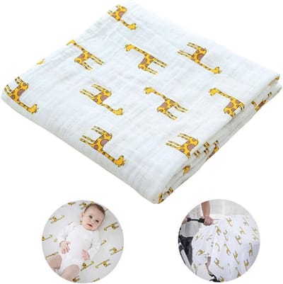 Zachte Wikkeldeken voor Baby's, Meisjes en Jongens, 100% Katoen, Chiffon, Perfect als Verjaardagscadeau, 120 x 110 cm, Giraffe Motief, Ademend en Comfortabel