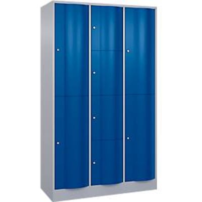 C+P Resisto combi lockerkast, 3 vakken, 8 vakken, B 1148 x D 540 x H 1950 mm, blank aluminium/ gentiaanblauw