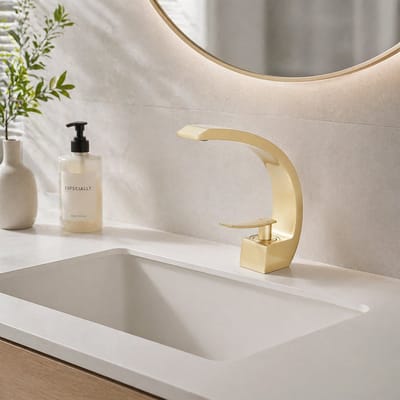 Gouden Wastafelkraan - Modern Gebogen Ontwerp, Mat Goud, 1 Gat Montage, Badkamer Keuken Kraan