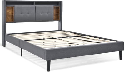 COVREO Bedframe 140x200 cm 223 x 149 x 107 cm grijs met LED zonder matras