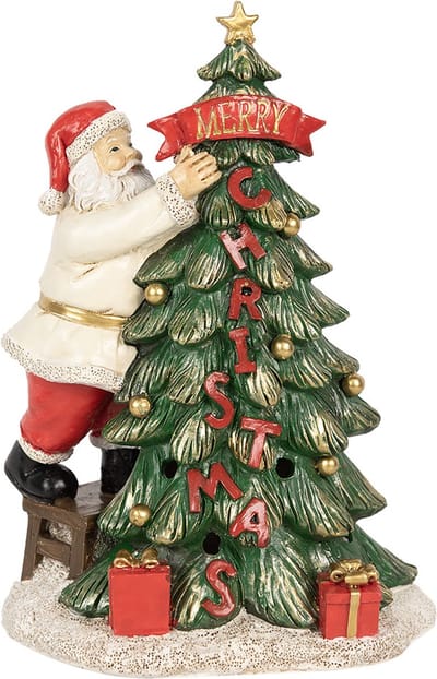 Clayre & Eef Kerstdecoratie met LED-verlichting Kerstman 15x10x22 cm Groen Polyresin