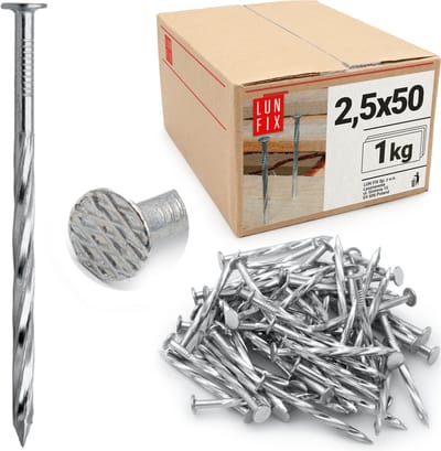 LUN FIX - Drallschaft 2,5 x 50 mm - 1kg (ca. 475 stk.) - Onverzinkt - Duurzame schroefnagels voor professionele toepassingen
