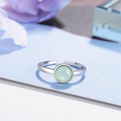 925 Sterling Zilver Groene Opaal Ronde Ringen Verstelbare Maat Vinger Voor Vrouwen Bruiloft Sieraden groen