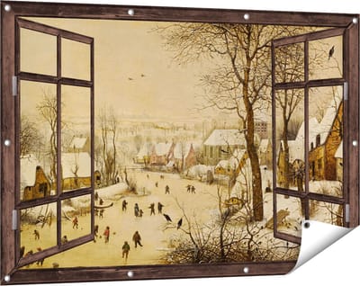 Gards Tuinposter Doorkijk Winterlandschap met Schaatsers en Vogelknip - Pieter Bruegel de Oude - 120x80 cm - Tuindoek - Tuindecoratie - Wanddecoratie buiten - Tuinschilderij