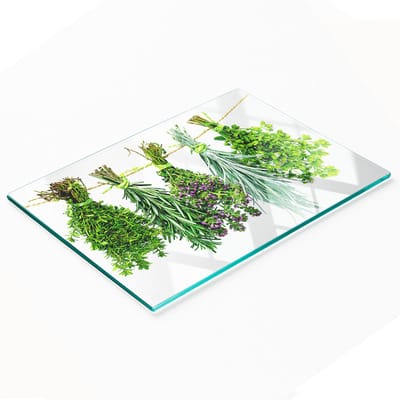 Decoratieve glazen snij- en serveerplank met kruidenkoord 80x52 cm