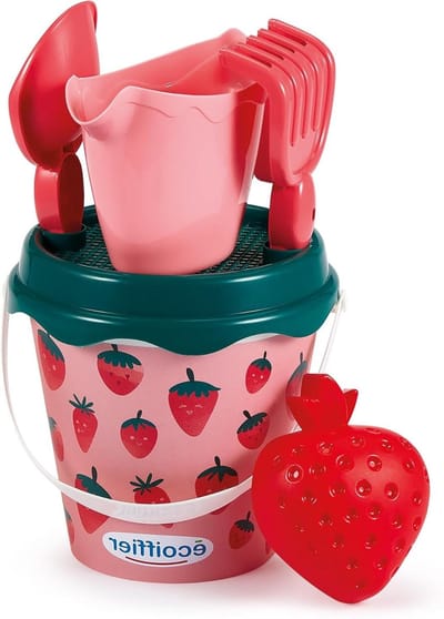 Strandset Aardbeien - Zandbak Speelgoed - Urenlang Spelen - Inclusief Vormen - 17 cm emmer - Multicolor