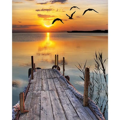 Woondecoratie DIY 5D Diamantborduurwerk Landschap Meer met Zonsondergang Borduurpakketten 20X30CM orange