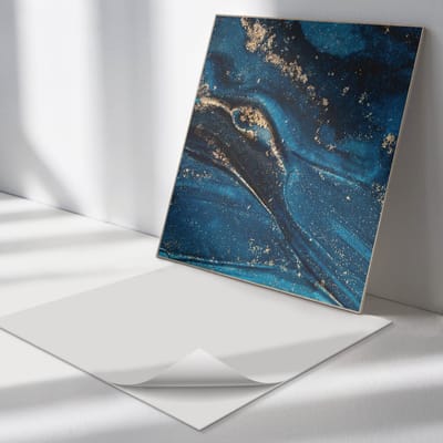 Wallfluent Vinyl Tegels - Abstract Patroon met Golven Vinyl Tegels Zelfklevend - 30 cm x 30 cm - Marine PVC Tegels - Set van 9 - Vierkant PVC Tegels - Texturen Plaktegels - Zelfklevende Vinyltegels - Plaktegels Keuken en Badkamer