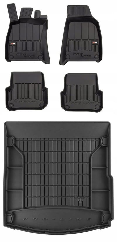 Frogum ProLine Complete Set: Luxe Rubberen Automatten + Kofferbakmat - Geschikt voor AUDI A6 C6 Sedan 2004-2006 (Pre-facelift) - Perfecte Pasvorm - Geurloos TPE - Zwart