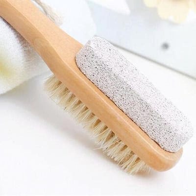 Natuurlijke puimsteen voetschrobborstel - Dubbelzijdige houten lichaamsborstel voor exfoliatie en pedicure