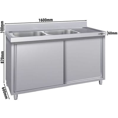 GGM Gastro Spülschrank ECO - 1600x600mm - mit 2 Becken links Zilver