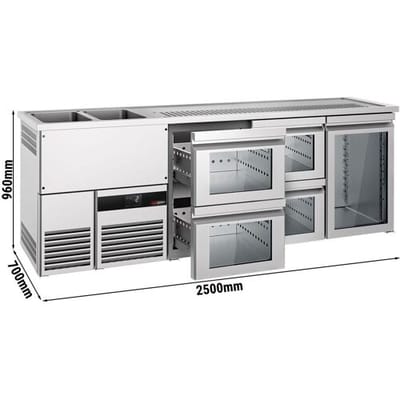 GGM Gastro Biertheke PREMIUM - 2500x700mm - 1 Glastür & 4 Glasschubladen Zilver