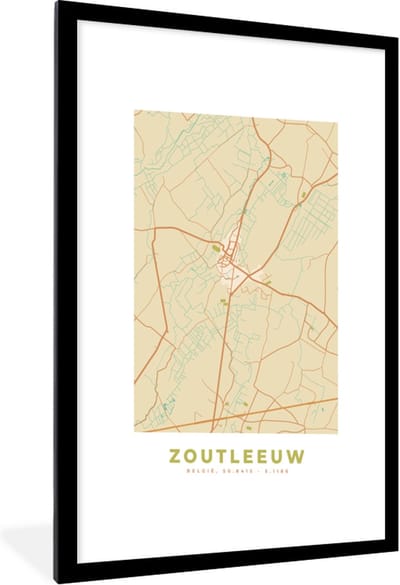 Fotolijst incl. Poster - Zoutleeuw - België - Stadskaart - Kaart - Plattegrond - 60x90 cm - Posterlijst