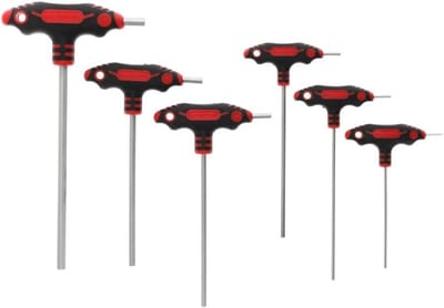 Schroevendraaierset 6-delig - T-handgreep gereedschap - Klusklare taken - Ergonomische 2-componenten handgreep - 2.5-8mm - Rood