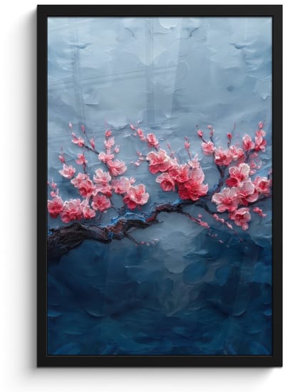 Poster in lijst - Fotolijst 40x60 cm - Posters - Bloesem - Bloem - Roze - Tak - Posterlijst zwart - Decoratie - Wanddecoratie woonkamer - Muurdecoratie slaapkamer