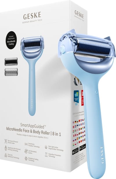 GESKE | SmartAppGuided™ MicroNeedle Face & Body Roller | 8 in 1 | Elektrische dermaroller | Microneedling | Microneedling-apparaat | Naaldrol | Naaldroller | Schoonheidsroller voor gezicht en lichaam