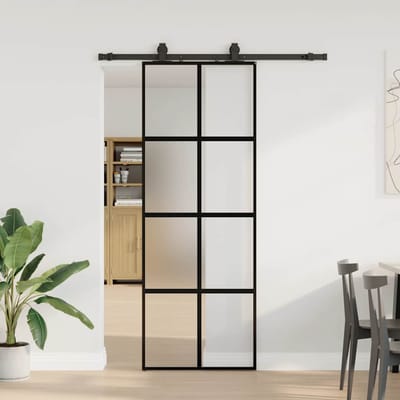 vidaXL - Schuifdeur - met - beslagset - 76x205 - cm - gehard - glas - zwart