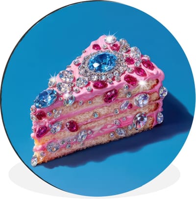 WallCircle - Wandcirkel - Muurcirkel - Taart - Edelstenen - Glitters - Roze - Aluminium - Dibond - 30x30 cm - Binnen en Buiten
