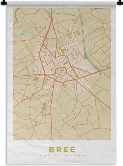Wandkleed - Wanddoek - Plattegrond - Kaart - Bree - Vintage - Stadskaart - 120x180 cm - Wandtapijt
