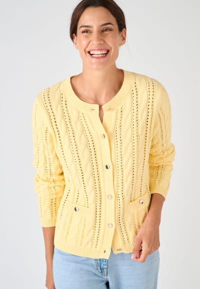 Damart - Cardigan vest opengewerkt kabelgebreid tricot - Dames - Geel - L