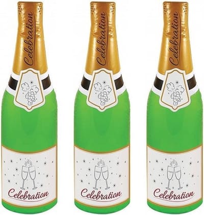 Henbrandt Opblaasbare champagne fles - 3x stuks - 73 cm - feestdecoratie - oud & nieuw - jubileum
