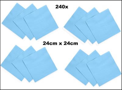 240x Servetten licht blauw 24cm x 24cm - 3 laags - Cocktail servet diner eten knoeien restaurant BBQ thema feest verjaardag feest WK